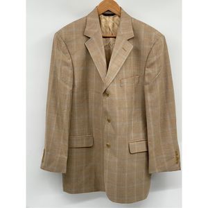 Brooks Brothers 346‎ Blazer Suit Jacket Sport Coat Men 42 R Tan Plaid Silk Wool